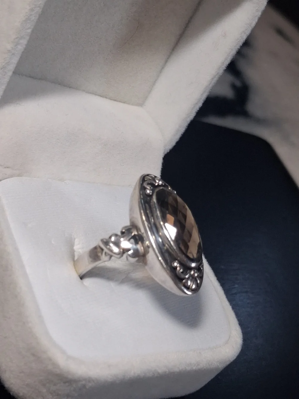 Vintage Doug Paulus Sterling Silver Oval Smokey Quartz Ring Size 9 Whimsigoth